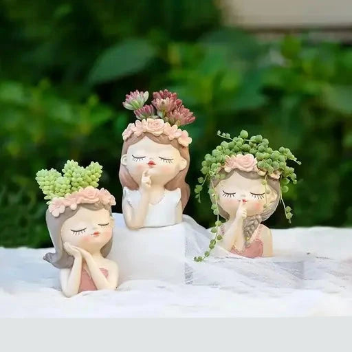 Small Fairy Head Planter, 3 Pack Succulent Pots, 4 Inches Girl Face Flower Pot.