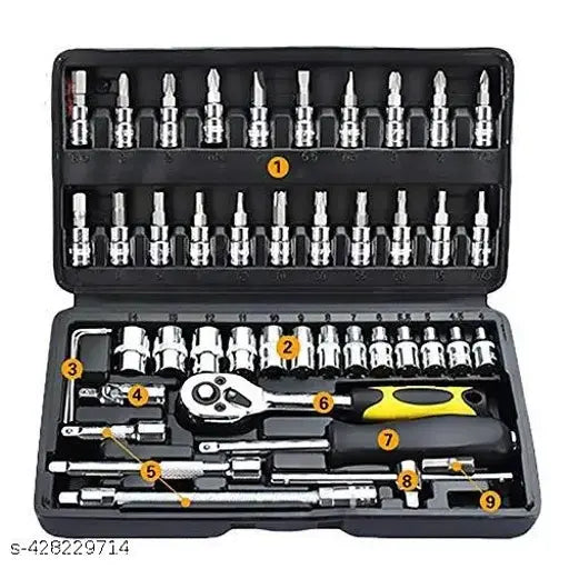 Tool Kit 46-Piece 1/4-inch Screwdriver Drive Socket Wrench Set  for Automotive Repair& Household.